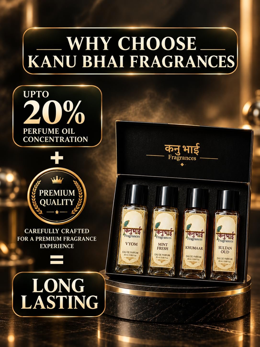 Kanu Bhai Luxury Unisex Perfume Gift Set – 4 × 20ml Premium Perfume Sprays - Image 4