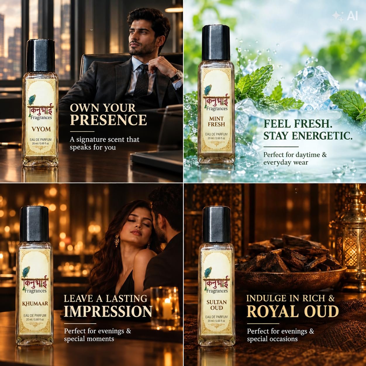 Kanu Bhai Luxury Unisex Perfume Gift Set – 4 × 20ml Premium Perfume Sprays - Image 2